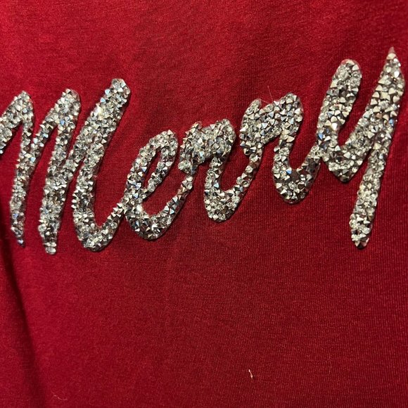 Exclusive One-Red/Maroonish 3/4" sleeve-Sparkle "Merry"-Size XL-Holiday-Cheers - Picture 7 of 8